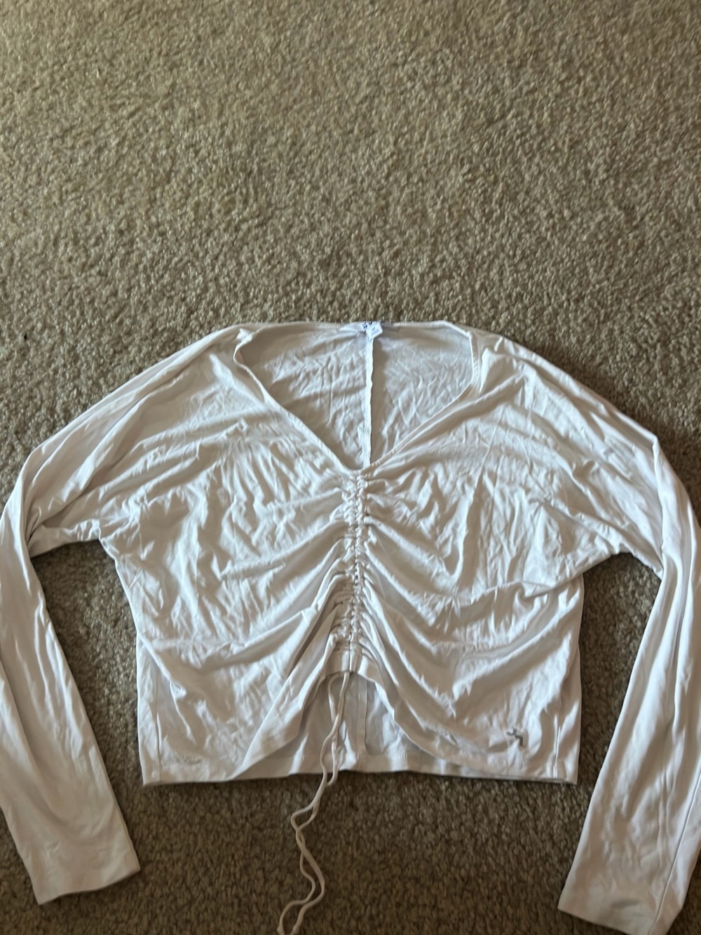 JoyLab White Ruched V-Neck Long Sleeve Crop Top
